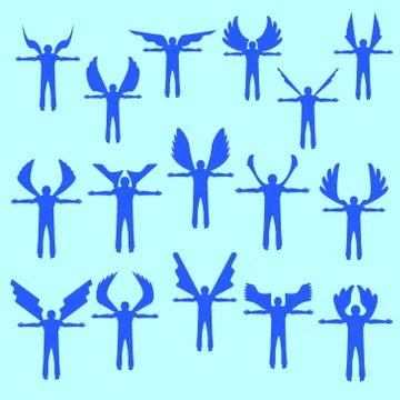 Angels  linear icon set.  Different wing styles.  Editable and design suitabl Stock Illustration