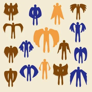 Angels  linear icon set.  Different wing styles.  Editable and design suitabl Stock Illustration