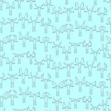 Angels  linear icon set seamless texture.  Different wing styles.  Editable a Stock Illustration