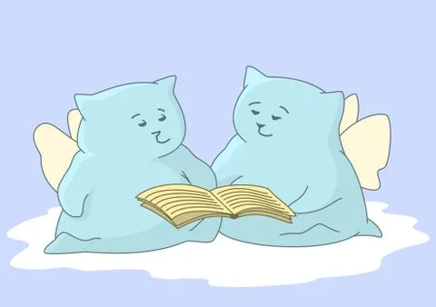 Angels-pillows with the book Stock Illustration