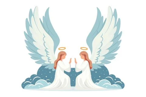 Angels praying on the clouds flat vector illustration isolated on white bac.. Stock Illustration