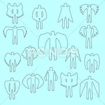 Angels silhouette icon set. Different wing styles. Editable and design ...