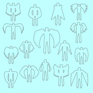Angels  silhouette icon set.  Different wing styles.  Editable and design sui Stock Illustration
