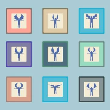 Angels  silhouette icon set.  Different wing styles.  Editable and design Stock Illustration
