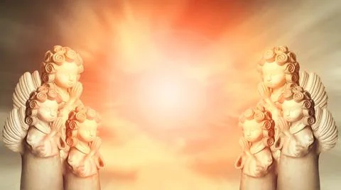 Angels in the sky praying to the holy light of God Stock Illustration