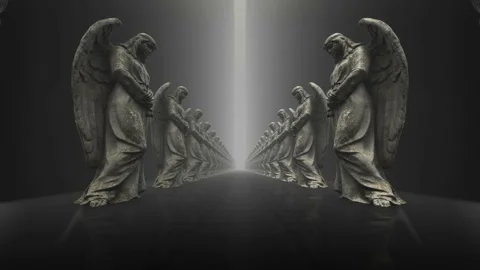 Angels Statue In a Row Moving Forward Looped Stock Footage 172549691