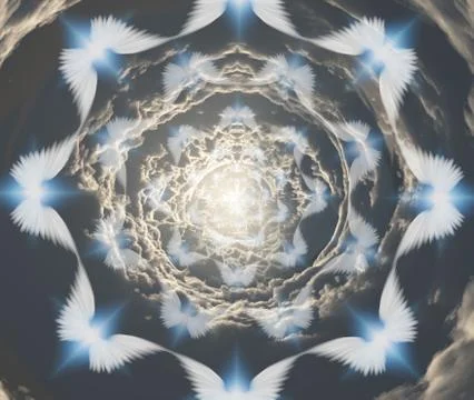 Angels in tunnel of clouds 스톡 일러스트