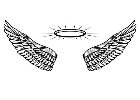 Angels wings with nimbus. Design element for poster, card, banner, t shirt. V Stock Illustration