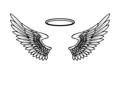 Angels wings with nimbus. Design element for poster, card, banner, t shirt. V Illustrazione stock