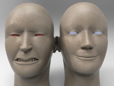 Anger and hapiness 3d rendering Stock Illustration