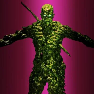 Anger demon stands in a blue ray of light. 3D illustration. Stock Illustration