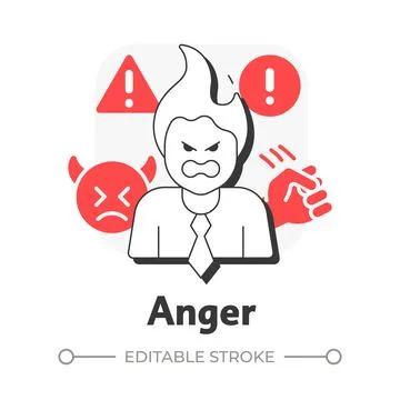 Anger flat outline concept icon Stock Illustration