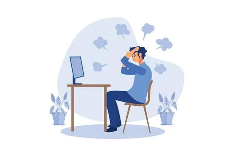 Anger men on the desk, computer screen, work problems that do not meet the ta Stock Illustration