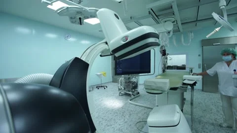 Angiograph For Cardio-Vascular Examination In Empty Modern Surgery Video stock 130649628