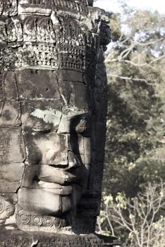 Angkor Bayon stone faces Stock Photos