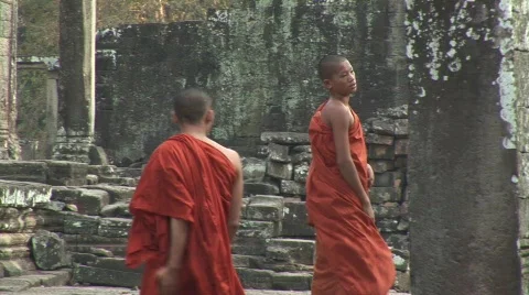 Angkor Buddhist monks Stock Footage 527658