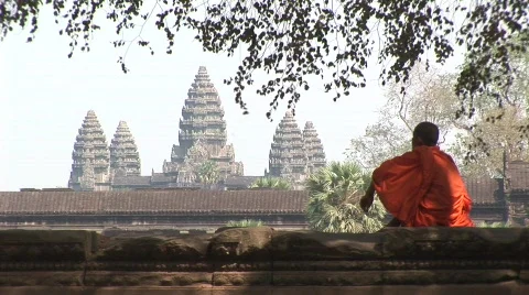 Angkor Buddhist monks Stock Footage 534980