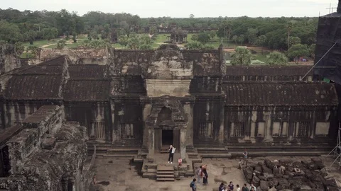 Angkor Wat complex temple interior, view park from above, Siem  Reap, Cambodia Stock Footage 116011271