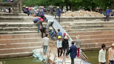 ANGKOR WAT - JUNE 2012: builders makes renovation Stock Footage 12172004