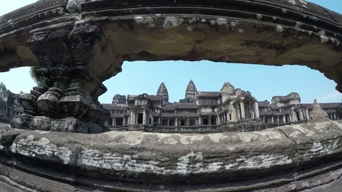 Angkor Wat Low Dolly Left Thru Rail Stock-Footage 74023302