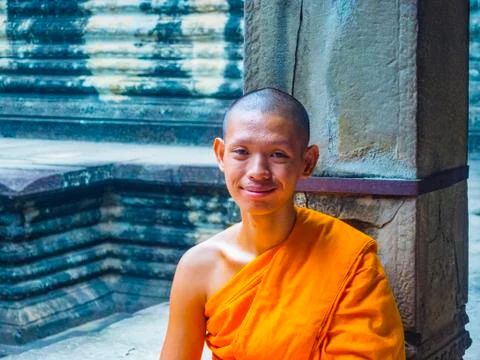 Angkor wat monk Stock Photos