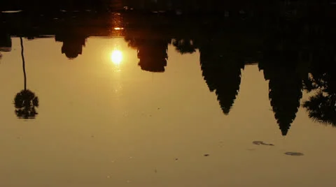 Angkor Wat reflection at sunrise camera tilt Stock Footage 23604624