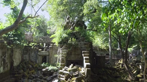 Angkor Wat, A remarkably tall building set against dense jungle backdrop Stock Footage 305380332