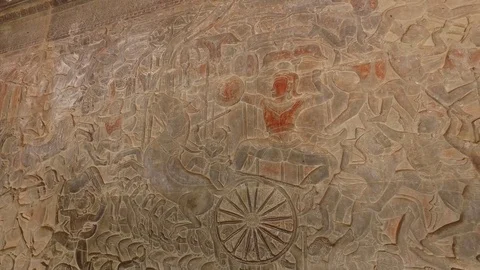 Angkor Wat Temple Bas Relief Carvings Stock Footage 73235523