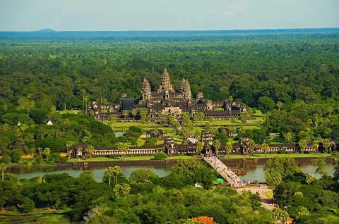 Angkor Wat temple complex, Aerial view. Siem Reap, Cambodia. Largest religi.. Stock Photos