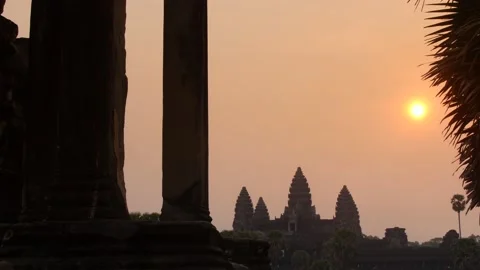 Angkor wat temple complex cambodia morning Stock Footage 130966840