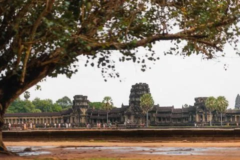 Angkor Wat Temple Complex In Cambodia Framed By Tree Branches Stock Photos