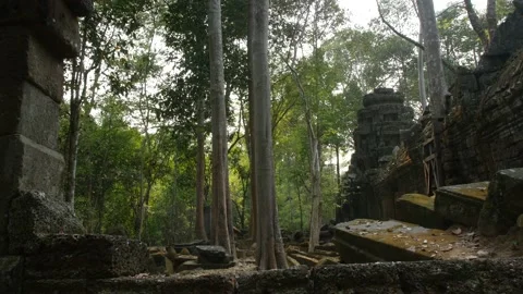 Angkor wat temple complex in forest cambodia Stock Footage 130966674