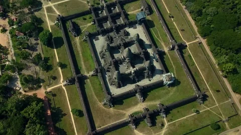 Angkor Wat Temple complex, panorama. Flying a drone around. Stock Footage 158515115