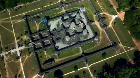 Angkor Wat Temple complex, panorama. Flying a drone around Stock Footage 158515149