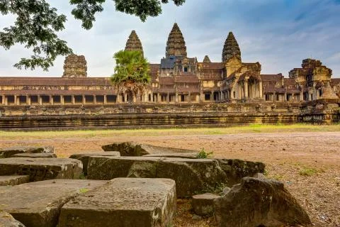 Angkor Wat Temple from eastern gate, Siem reap, Cambodia. Stock Photos