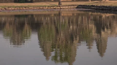 Angkor wat temple reflection in water Stock Footage 61639923