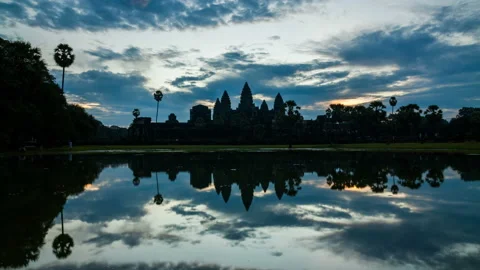 Angkor Wat Temple at Sunset Stock Footage 197052608