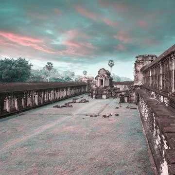 Angkor Wat temple. View from inside the temple Stock Photos