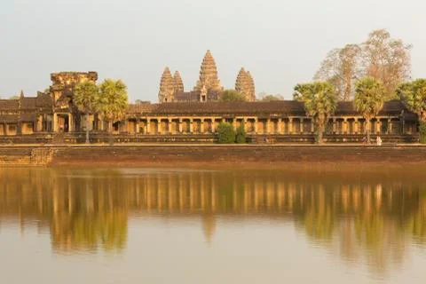 Angkor Wat temple with water reflection, Unesco site in Cambodia Stock Photos