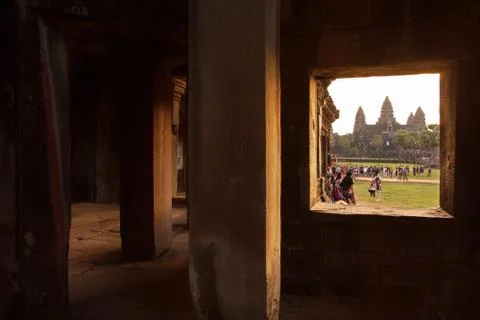 Angkor wat through the window Stock Photos