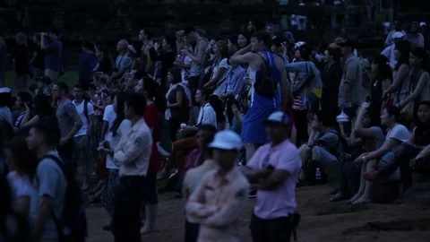 Angkor Wat Tourists at Dawn Stock Footage 84956296