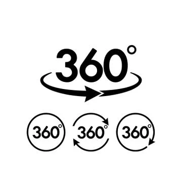 Angle 360 degrees sign icon set. Geometry math symbol. Full rotation on isola Stock Illustration
