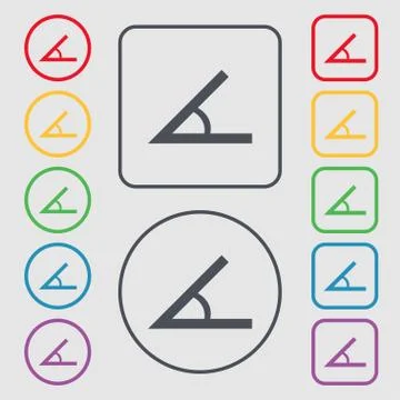 Angle 45 degrees icon sign. Symbols on the Round and square buttons with frame. Stock Illustration
