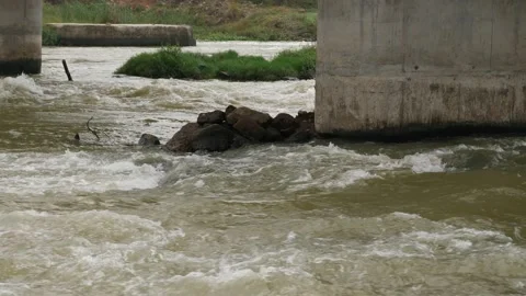 Angle 4k capture of a big pillars and rocks in the middle Stock Footage 225738469