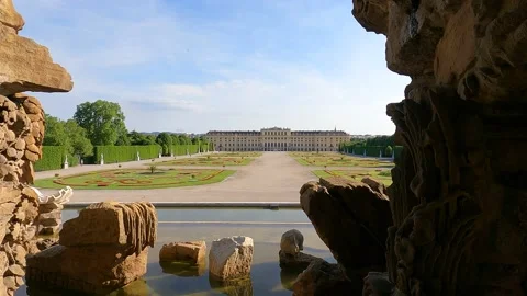 Angle combinations on Schonbrunn Palace behind Neptune Fountain Stock Footage 196225838