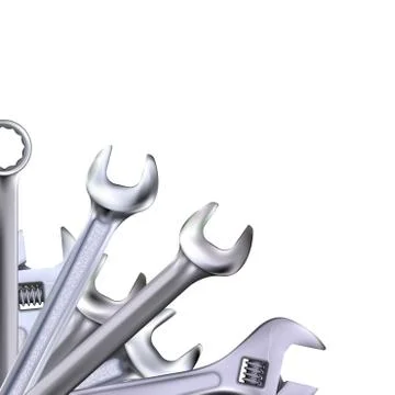 Angle decorative composition from realistic hand wrenches or spanners. Stock Illustration