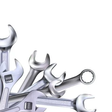 Angle decorative composition from realistic hand wrenches or spanners Stock Illustration