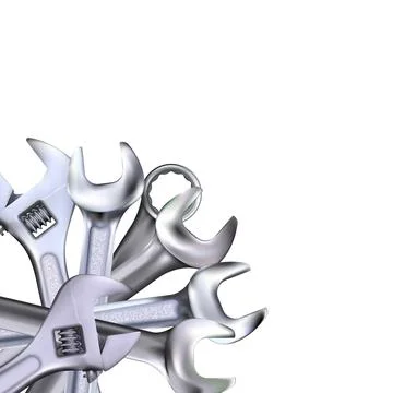 Angle decorative composition from realistic hand wrenches or spanners. Stock Illustration