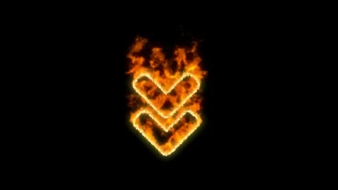 Angle double down symbol inflames. Then disappears. In - Out loop. Alpha channel Stock Footage 102918861