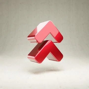 Angle Double Up icon. Red glossy metallic Angle Double Up symbol isolated on  Stock Illustration